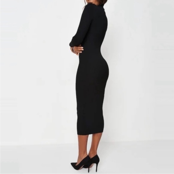 Missguided Black Ribbed Turtleneck Long Sleeve Sweater Midi Dress - Picture 2 of 8